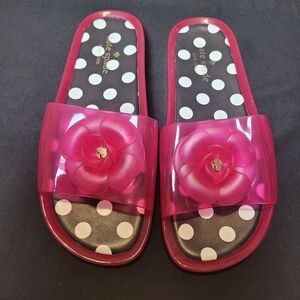 Kate Spade Splash Pink Flower Jelly Sandals Slides Size 9 Polka Dot Black White